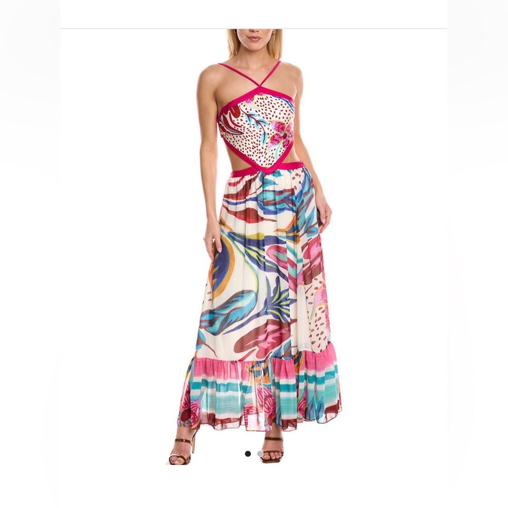 PatBO Pink-Trim Multicolor Printed Maxi Dress